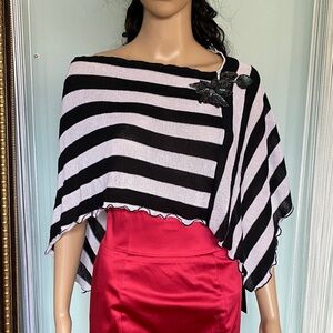 Vintage Black and White Striped Poncho
